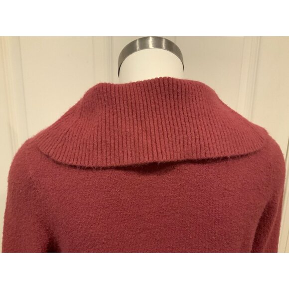 Sleeping on Snow Dark Pink Cowl Neck Sweater W/ Light Pink Crochet Trim, Size L - Picture 7 of 9